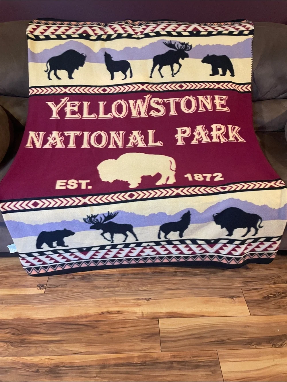 Yellowstone National Park Blanket - Maroon, Cream, Lavender 48” X 60”